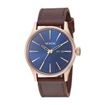 Nixon Men's Sentry Leather Strap Watch, 42mm, Rose Gold/Navy/Brown, One Size