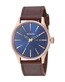 Nixon Men's Sentry Leather Strap Watch, 42mm, Rose Gold/Navy/Brown, One Size