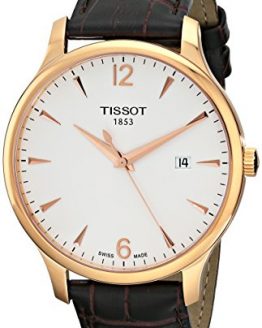 Tissot Men's Analog Quartz Brown Leather Strap Silver Dial Watch