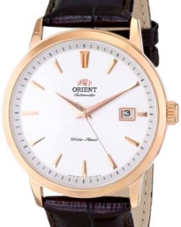 Orient Men's FER27003W0 "Symphony" Rose Gold ion plated solid Stainless Steel Watch with Brown Leather Band
