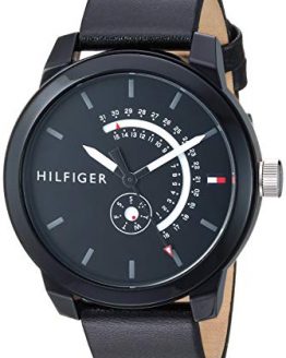 Tommy Hilfiger Men's Quartz Watch with Leather Calfskin Strap, Black, 18.8 (Model: 1791479)