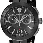 Versace Men's Aion Chrono Stainless Steel Quartz Watch with Leather Calfskin Strap, Black, 24 (Model: VBR030017)