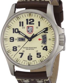 Luminox Field 42mm 1827 Ivory Dial Brown Leather Mens Watch