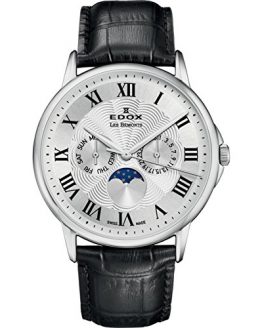 Edox Men's Les Bemonts Stainless Steel Swiss-Quartz Watch with Leather Strap, Black, 22 (Model: 40002 3 AR)