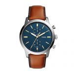 Fossil Men's Townsman Quartz Stainless Steel and Leather Chronograph Watch, Color: Brown; Dial color - blue-Tone (Model: FS5279)