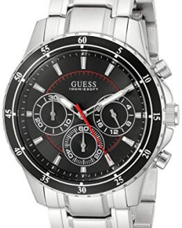 GUESS Men's U0676G1 Silver-Tone Chronograph Watch with Black Dial