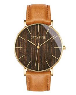 STAY FINE Wood Watches for Men | Minimalist Wooden Watch Mens | with Italian Leather Band & Japanese Movement