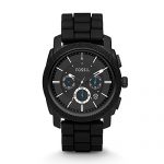 Fossil Men's Machine Quartz Stainless Steel and Silicone Chronograph Watch, Color: Black (Model: FS4487)