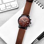 Stuhrling Original Chronograph Mens Watch Leather Watch Band Silver Dial with Date Minimalist Style