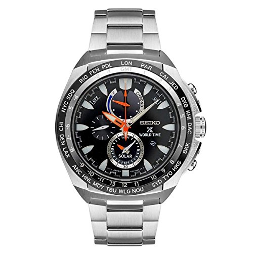 Seiko Men's Prospex World Time Solar Chronograph Watch with Power Reserve