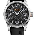 BOSS Orange Men's Stainless Steel Quartz Watch with Leather Calfskin Strap, Black, 24 (Model: 1513350)