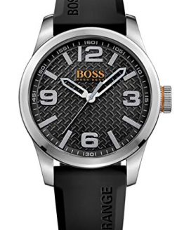 BOSS Orange Men's Stainless Steel Quartz Watch with Leather Calfskin Strap, Black, 24 (Model: 1513350)