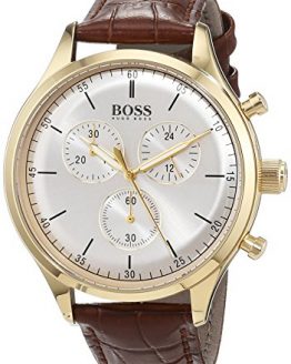 Hugo Boss Companion Champagne Dial Leather Strap Men's Watch 1513545