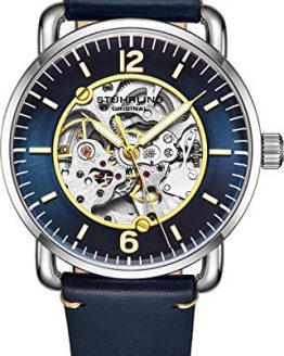 Stuhrling Original Mens Skeleton Watch - Automatic Watches for Men Self Winding Mens Dress Watch - Mens Black Leather Watch Mechanical Watch for Men