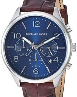 Michael Kors Men's Merrick Stainless Steel Analog-Quartz Watch with Leather Strap, Brown, 22 (Model: MK8636)