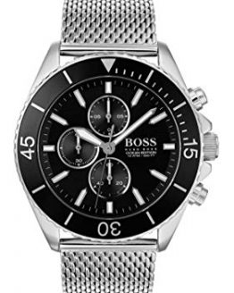 BOSS Men's Ocean Edition Chrono Quartz Stainless Steel and Mesh Bracelet Casual Watch, Color: Silver (Model: 1513701)