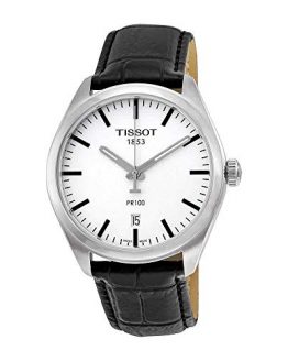 Tissot Men's Stainless Steel Quartz Watch with Leather-Synthetic Strap, Silver, 18 (Model: T1014101603100)