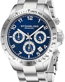 Blue Quartz Chronograph Mens Watch by Stuhrling Original. Solid Stainless Steel Watch Bracelet Watch Band Deployant Clasp. 50 Meter Water Resistant. Stylish Gift Watches for Men.