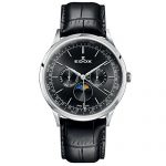 Edox Men's Les Vauberts 42mm Black Leather Band Steel Case Sapphire Crystal Quartz Watch 40101 3C NIN