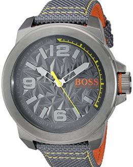 BOSS Orange Men's 'NEW YORK' Quartz Resin and Canvas Casual Watch, Color:Grey (Model: 1513344)