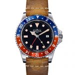 Davosa Swiss Made Quartz Quality Watch - Luxury GMT Dual Time Analog Dial Vintage Fashion Watch with Genuine Leather Wrist Band (16250095)
