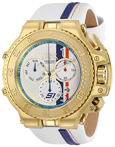 Invicta Men's S1 Rally Stainless Steel Quartz Watch with Leather Strap, White, 33.3 (Model: 28398)