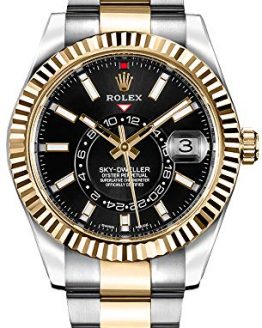Luxury Rolex Sky-Dweller Black Dial Gold & Steel Mens Watch - Reference: 326933