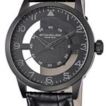 Stuhrling Original Men's 650.04 Aviator Quartz Transparent Dial Leather-Strap Black Watch