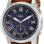 Fossil Q Men's Grant Stainless Steel and Leather Hybrid Smartwatch, Color: Silver-Tone, Brown (Model: FTW1122)