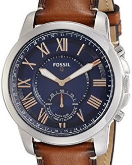Fossil Q Men's Grant Stainless Steel and Leather Hybrid Smartwatch, Color: Silver-Tone, Brown (Model: FTW1122)