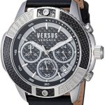 Versus by Versace Men's Admiralty Stainless Steel Quartz Watch with Leather Calfskin Strap, Beige, 21.4 (Model: VSP380117)