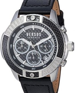 Versus by Versace Men's Admiralty Stainless Steel Quartz Watch with Leather Calfskin Strap, Beige, 21.4 (Model: VSP380117)