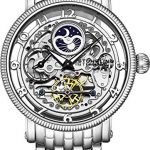Stührling Original Mens Automatic Watch, Skeleton Watch Analog Dial, Silver Accents, Dual Time, AM/PM Sun Moon, Stainless Steel Bracelet, 3922 Watches for Men Collection