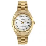 Peugeot Men's '14K All Plated Day Date Roman Numeral Big White Face Fluted Bezel Luxury