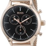 Hugo Boss Men's Companion 42mm Rose Gold-Tone Steel Bracelet & Case Quartz Black Dial Analog Watch 1513548