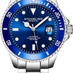 Stuhrling Original Mens Stainless Steel Automatic Self Wind Dive Watch Deep Blue Dial 200M Water Resistant Unidirectional Ratcheting Bezel Screw Down Crown Sport Watch 792 Series