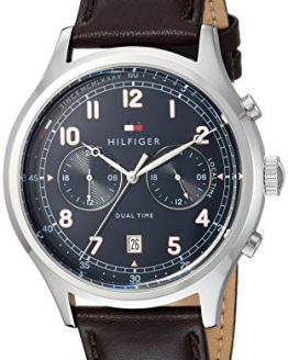 Tommy Hilfiger Men's Casual Sport Stainless Steel Quartz Watch with Leather Strap, Brown, 22 (Model: 1791385)