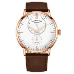 Stührling Original Mens Watches Horween Brown Leather Watch Band - Minimalist Analog Dress Watch - Wrist Watch Domed Crystal - Mens Watch - 24 Hour Subdial- Watches for Men