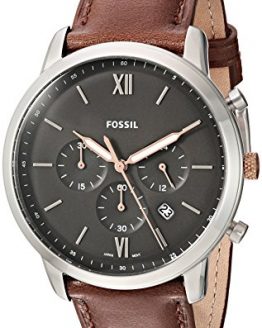 Fossil Men's Neutra Stainless Steel Quartz Watch with Leather Calfskin Strap, Brown, 22 (Model: FS5408)