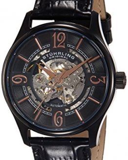 Stuhrling Original Men's 992.02 Legacy Automatic Skeleton Black Watch with Leather Strap