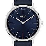 Hugo Men's #Exist - Ultra Slim Quartz Stainless Steel and Leather Strap Casual Watch, Color: Blue (Model: 1520008)