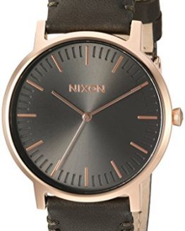 NIXON Porter Leather A1058 - Rose Gold/Gunmetal/Surplus - 50m Water Resistant Men's Analog Classic Watch (40mm Watch Face, 20-18mm Leather Band)