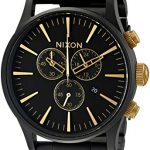 NIXON Sentry Chrono A388 - Matte Black/Gold - 102M Water Resistant Men's Analog Classic Watch (42mm Watch Face, 23mm-20mm Stainless Steel Band)