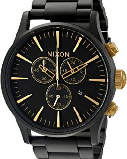 NIXON Sentry Chrono A388 - Matte Black/Gold - 102M Water Resistant Men's Analog Classic Watch (42mm Watch Face, 23mm-20mm Stainless Steel Band)