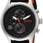 HUGO BOSS Men's Amsterdam Stainless Steel Quartz Watch with Leather Calfskin Strap, Black, 22 (Model: 1550020)