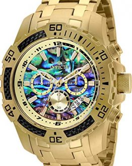 Invicta Men's Pro Diver Scuba Quartz Chronograph Carbon Fiber Bezel Abalone Dial Bracelet Watch, 50mm (Gold)