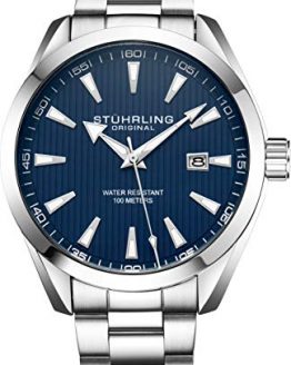 Stuhrling Original Blue Watch for Men Analog Watch Dial with Date - Stainless Steel Silver Bracelet, 3953 Mens Watch Collection