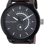 Tommy Hilfiger Men's Denim Quartz Watch with Leather Calfskin Strap, Brown, 19.1 (Model: 1791478)