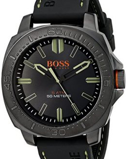 BOSS Orange Men's 1513254 SAO PAULO Gunmetal-Tone Watch with Black Silicone Band