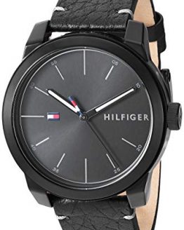 Tommy Hilfiger Men's Quartz Watch with Leather Calfskin Strap, Black, 19.5 (Model: 1791384)